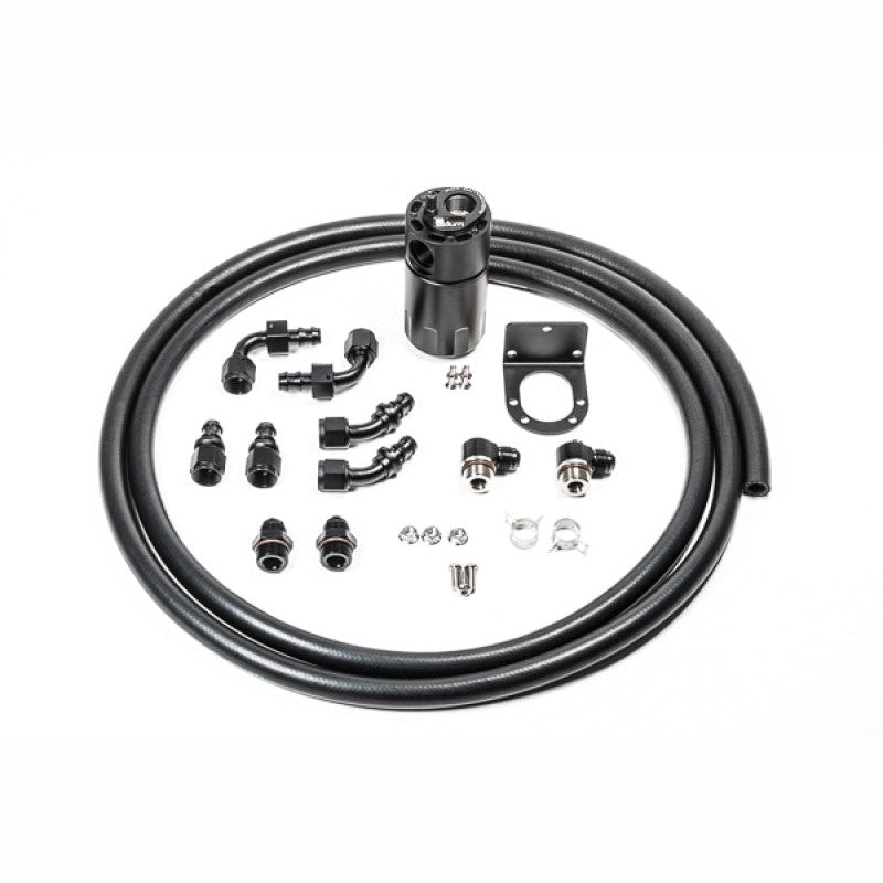 Radium Engineering universal single catch can with 8AN fittings, 10 feet of hose, and universal mounting bracket.