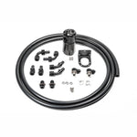 Radium Engineering universal single catch can with 8AN fittings, 10 feet of hose, and universal mounting bracket.