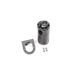 Radium Engineering black anodized aluminum universal oil catch can with Fluid Lock surge protection and mounting bracket.