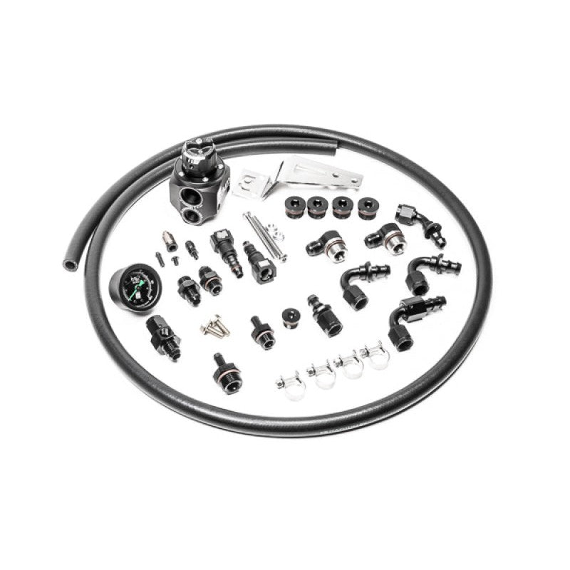 Radium Engineering parallel fuel rail plumbing kit with E85 rated hoses and fittings for Subaru EJ-series engines