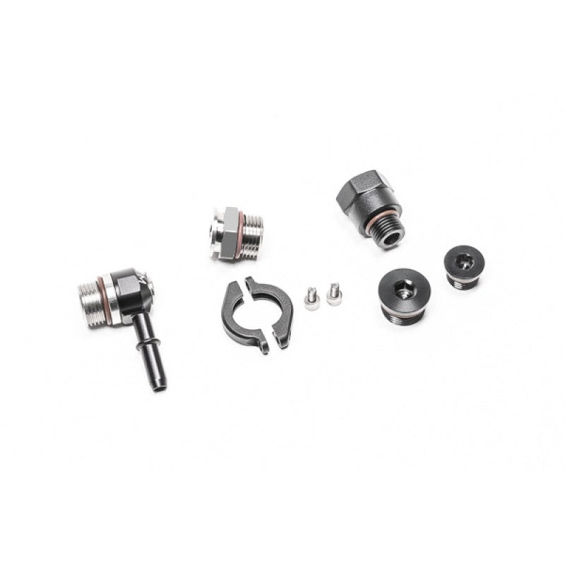 Radium Engineering fuel rail plumbing kit with AN fittings and adapters for Toyota G16E-GTS engines.
