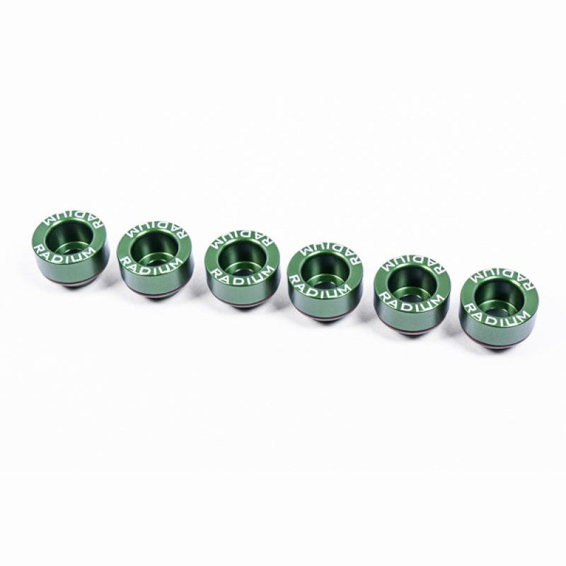 Radium Engineering CNC machined aluminum fuel injector seat for Toyota top feed conversion