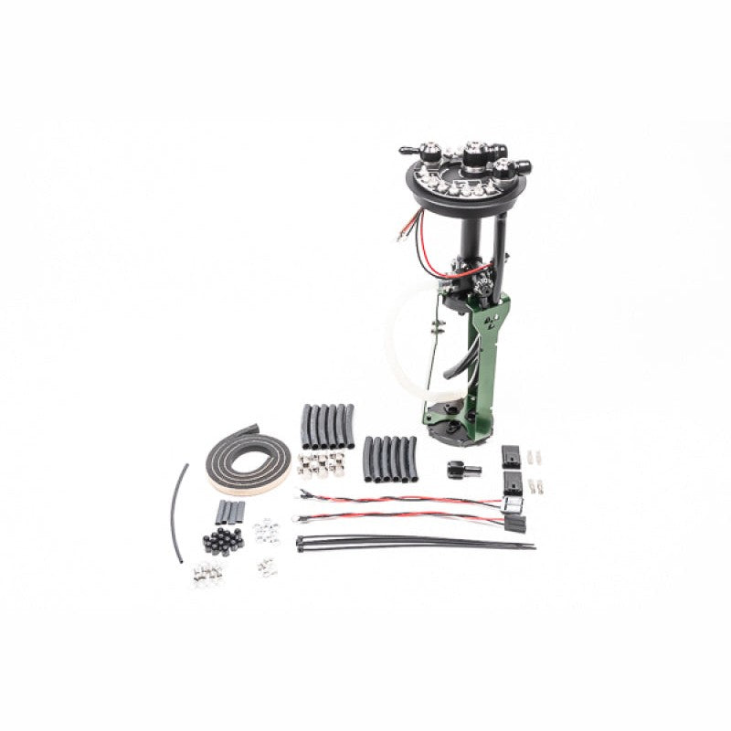 Radium Engineering 20-1510 fuel pump hanger assembly for Toyota Supra MK4 JZA80 showing triple pump mounting hardware.
