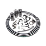 Radium Engineering triple catch can kit with three black anodized reservoirs and brackets for Nissan R35 GT-R.