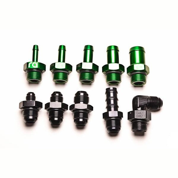 Black anodized Radium Engineering 10AN ORB port plug with pre-installed O-ring.