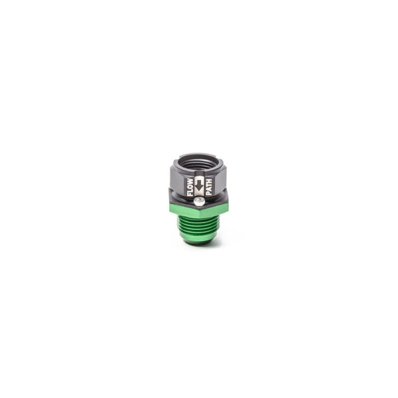 Radium Engineering universal in-line check valve with female 8AN ORB inlet and male 10AN flare outlet