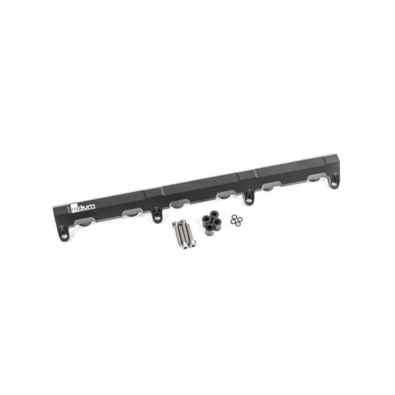 Black anodized Radium Engineering 8AN ORB fuel rail for Volkswagen 3.2L 24V VR6 engines.