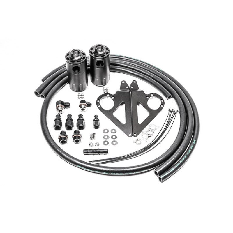 Radium dual catch can kit with Fluid Lock technology, mounting brackets, and hoses for Subaru BRZ and Toyota 86.