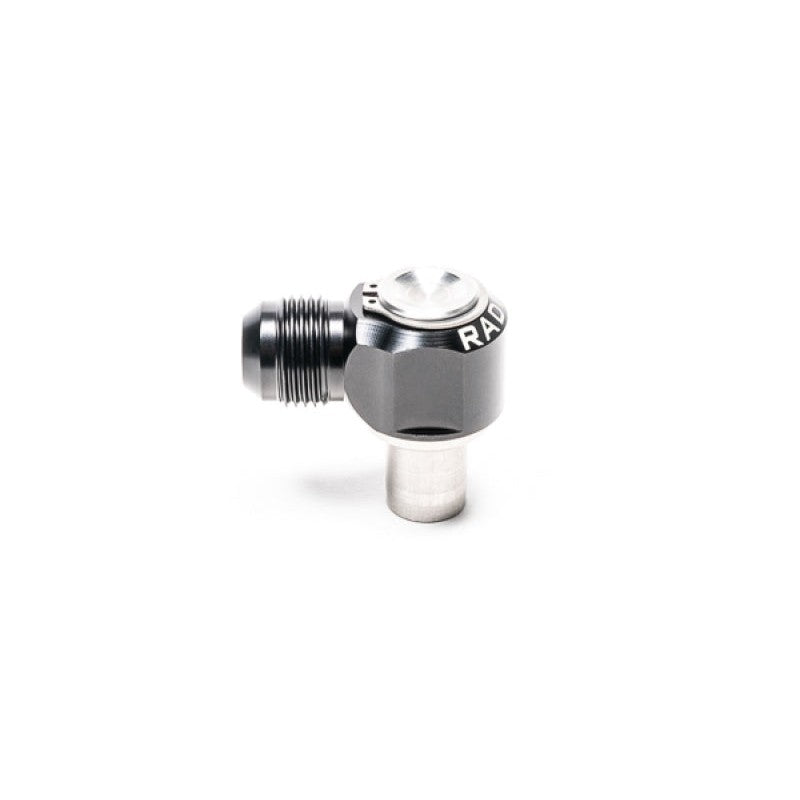 Radium Engineering 20-0810 10AN male press-fit swivel breather fitting for Nissan KA24DE valve cover.