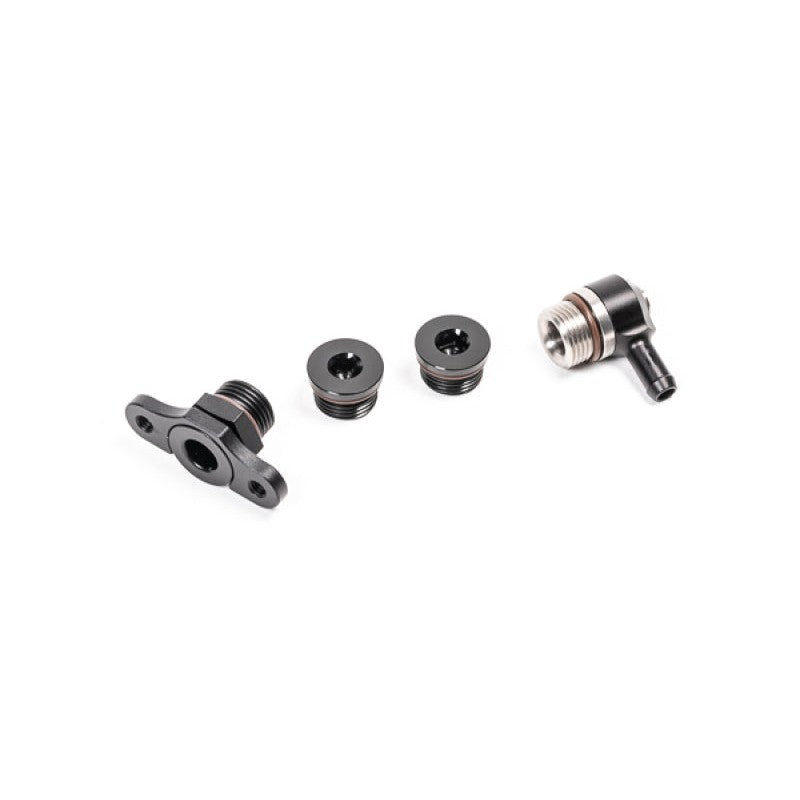 Radium Engineering fuel rail plumbing fittings for 1990-1993 Mazda Miata 1.6L B6 engines.