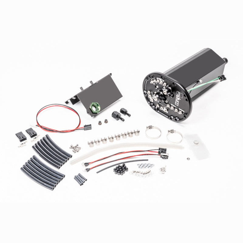 Radium Engineering 20-0950 fuel hanger surge tank for 1993-1995 Mazda RX-7 FD chassis.