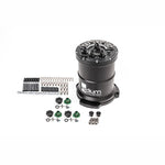 Radium Engineering black anodized aluminum 2-liter multi-pump fuel surge tank with AN fittings