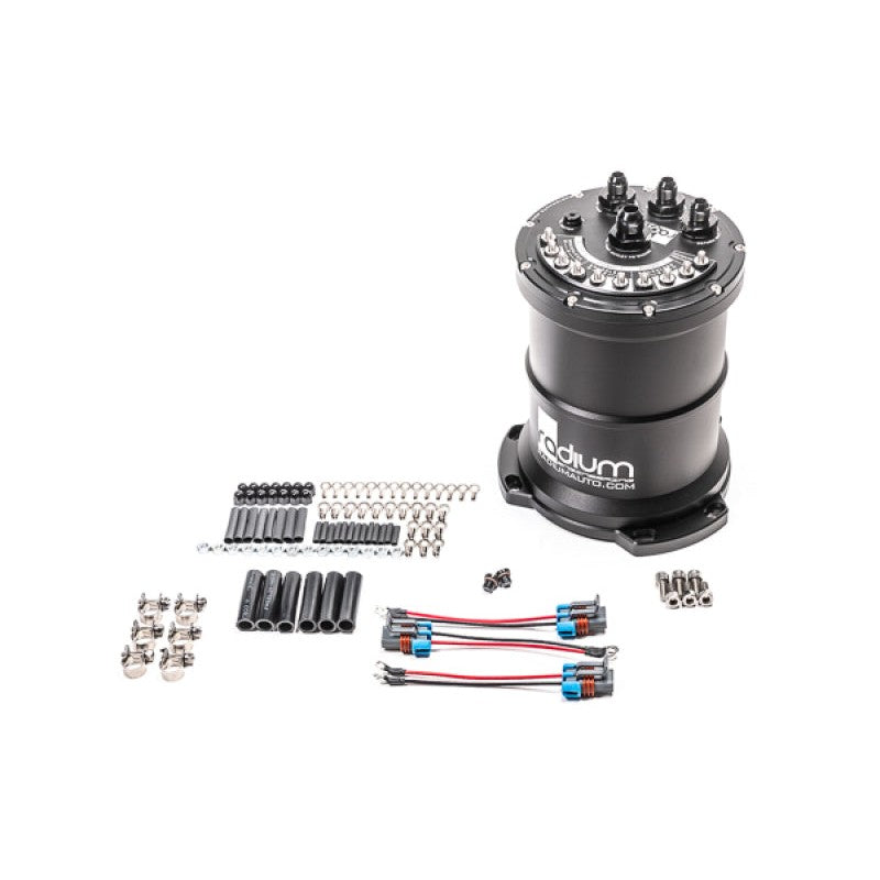 Radium Engineering multi-pump fuel surge tank for up to three Walbro F90000 series pumps with AN fittings