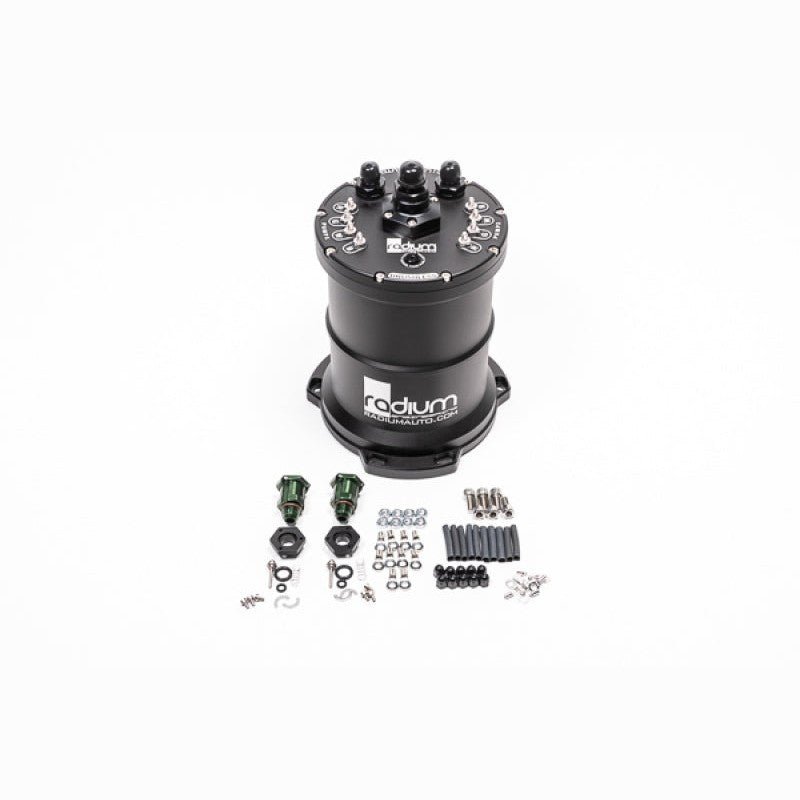 Radium Engineering multi-pump fuel surge tank for Ti Automotive E5LM brushless fuel pumps, MPN 20-0443-00.