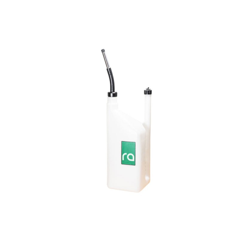 Semi-transparent white Radium Engineering 6-gallon Quick Fill dump can with standard fill spout and accessories.