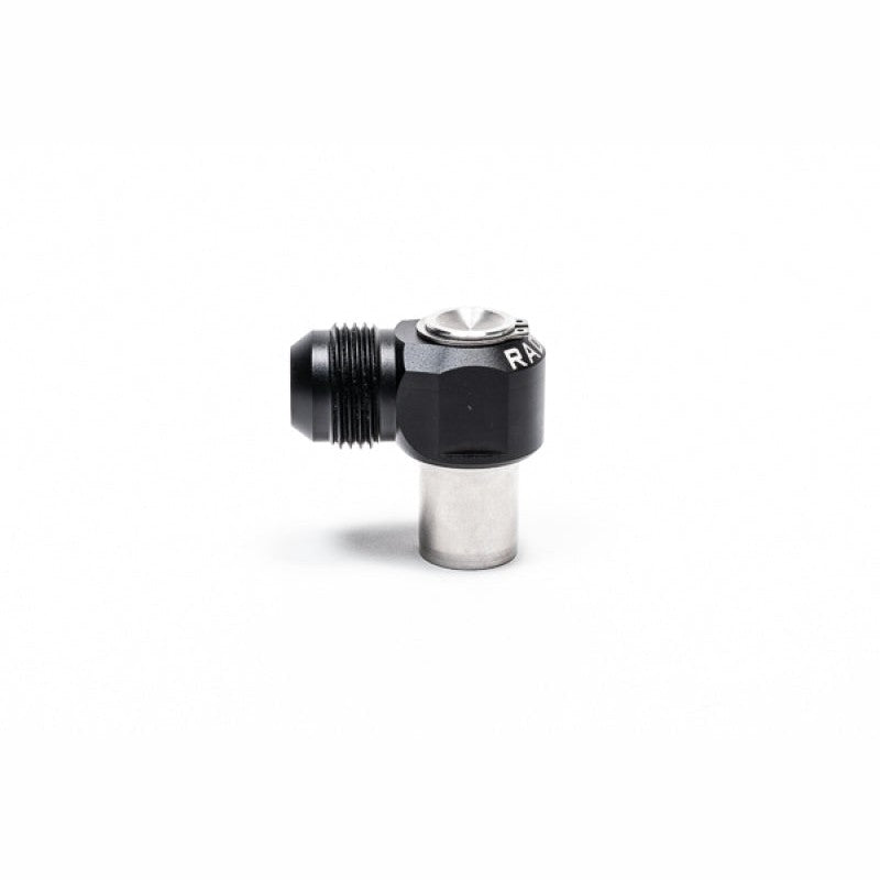 Radium Engineering 20-0809 aluminum press-fit valve cover fitting with 12AN male swivel for RB26DETT engines.