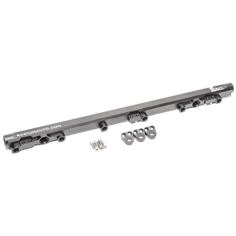 Anodized Radium Engineering fuel rail for Toyota 1JZ-GTE VVT-i engines with 8AN ORB ports.