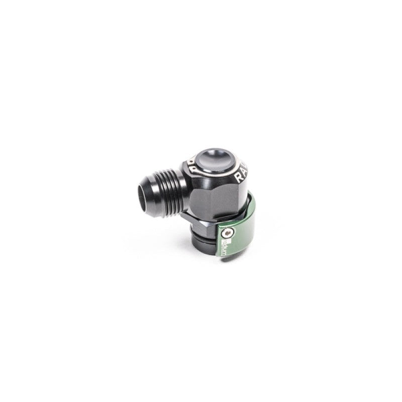 Radium Engineering V2 19mm male quick connect to 10AN male 90-degree swivel adapter fitting.