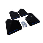 Black Rally Armor UR polyurethane mud flaps with blue logo for 2002-2007 Subaru Impreza WRX and STI.