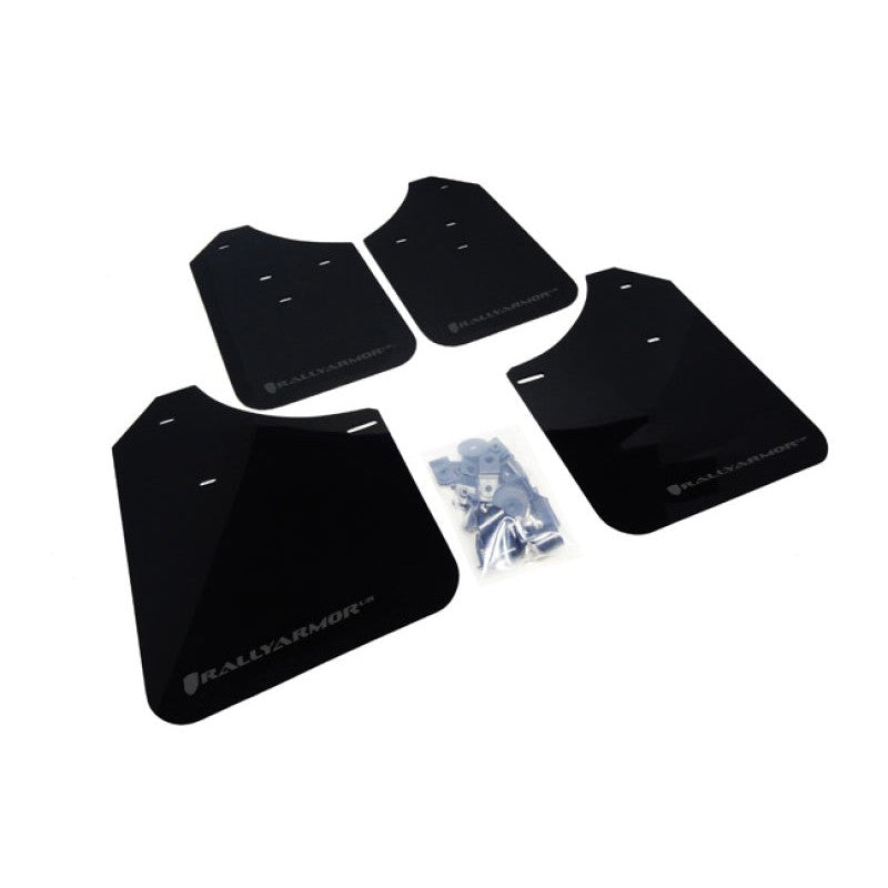 Rally Armor UR black polyurethane mud flaps with grey logo for 2002-2007 Subaru Impreza WRX and STI.