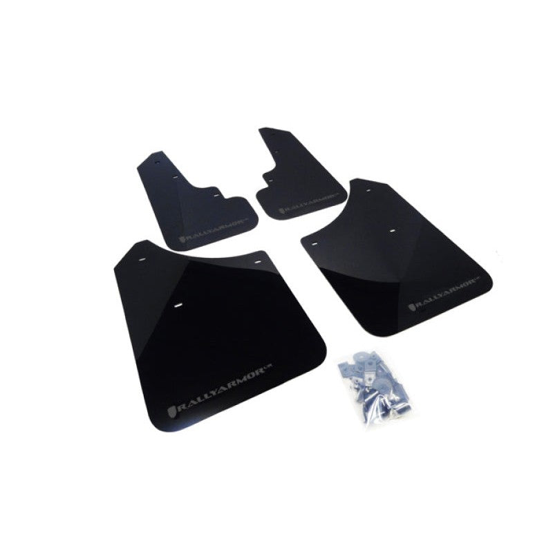 Set of four black Rally Armor UR polyurethane mud flaps with grey logo for 2004-2008 Subaru Forester XT