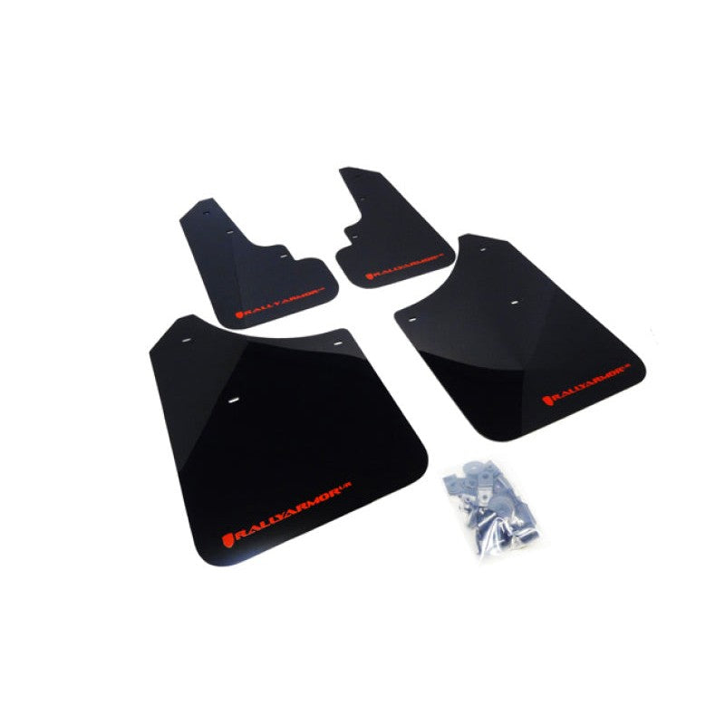 Rally Armor UR black polyurethane mud flap featuring a red logo for the 2004-2008 Subaru Forester
