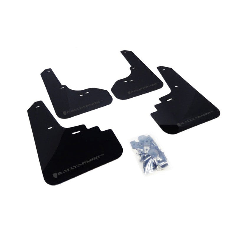 Black Rally Armor UR polyurethane mud flaps with grey logo for 2005-2009 Subaru Legacy and Outback.