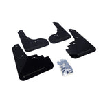 Black Rally Armor UR polyurethane mud flaps with grey logo for 2005-2009 Subaru Legacy and Outback.