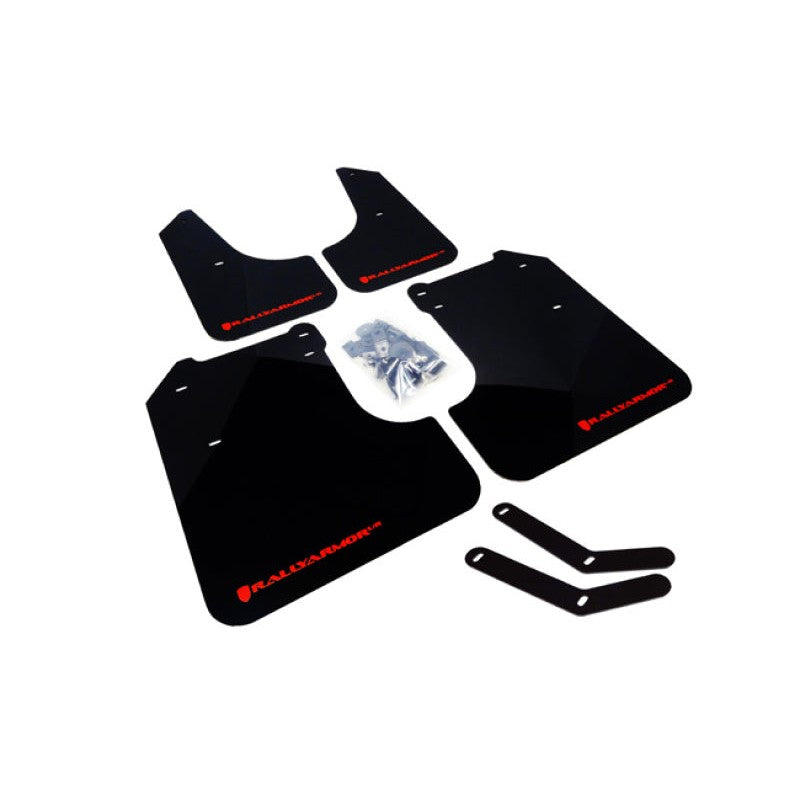 Rally Armor black polyurethane UR series mud flaps with red logo for 2008-2011 Subaru Impreza and WRX.