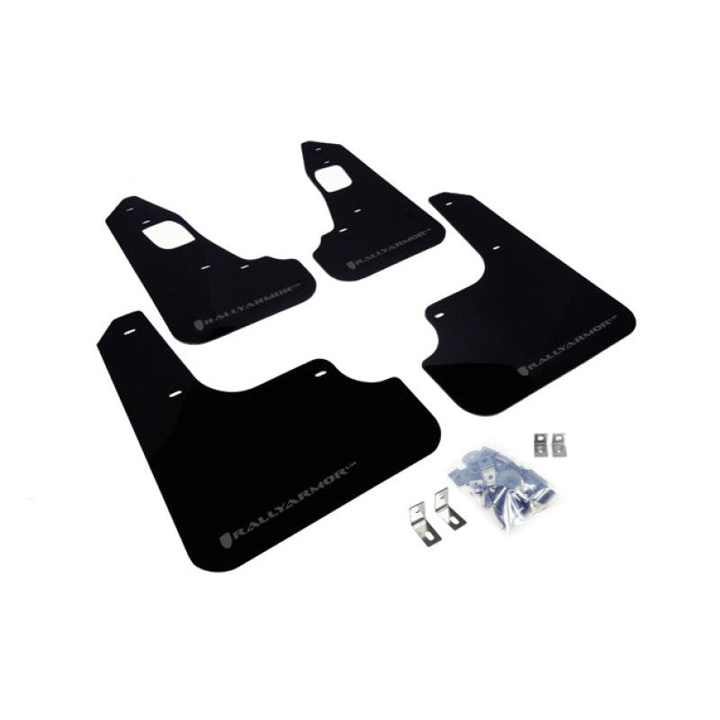 Rally Armor UR series black polyurethane mud flaps with grey logo for Mitsubishi Lancer Evolution and SE