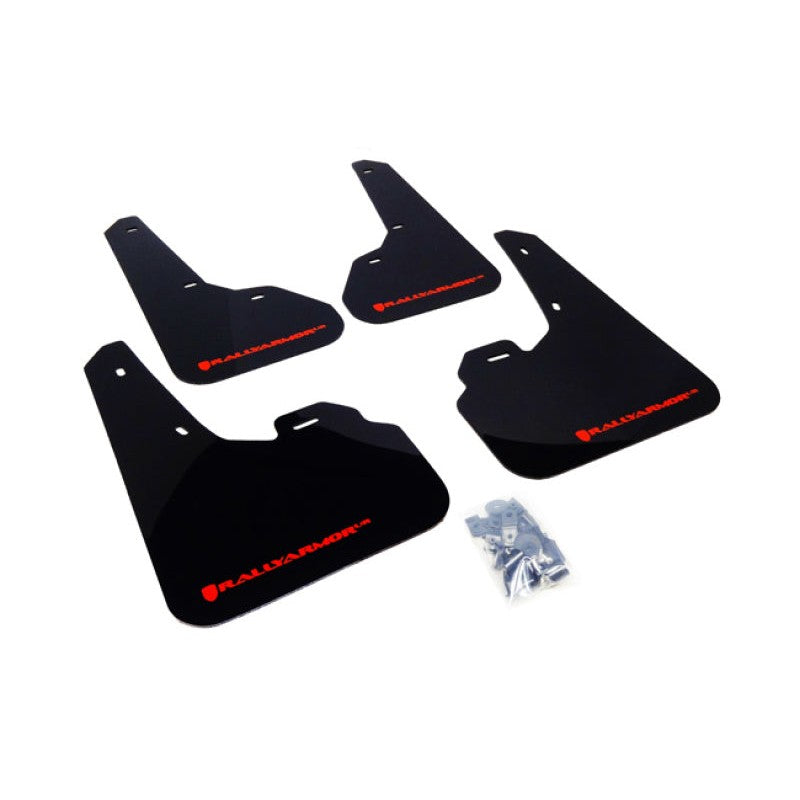 Rally Armor UR series black polyurethane mud flaps with red logo for 2010-2013 Mazda 3.