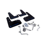 Rally Armor UR black polyurethane mud flaps with blue logo for 2011-2014 Subaru WRX and STI sedan models.