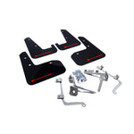 Set of four black Rally Armor UR polyurethane mud flaps with red logos for 2011-2014 Subaru WRX STI Sedan.