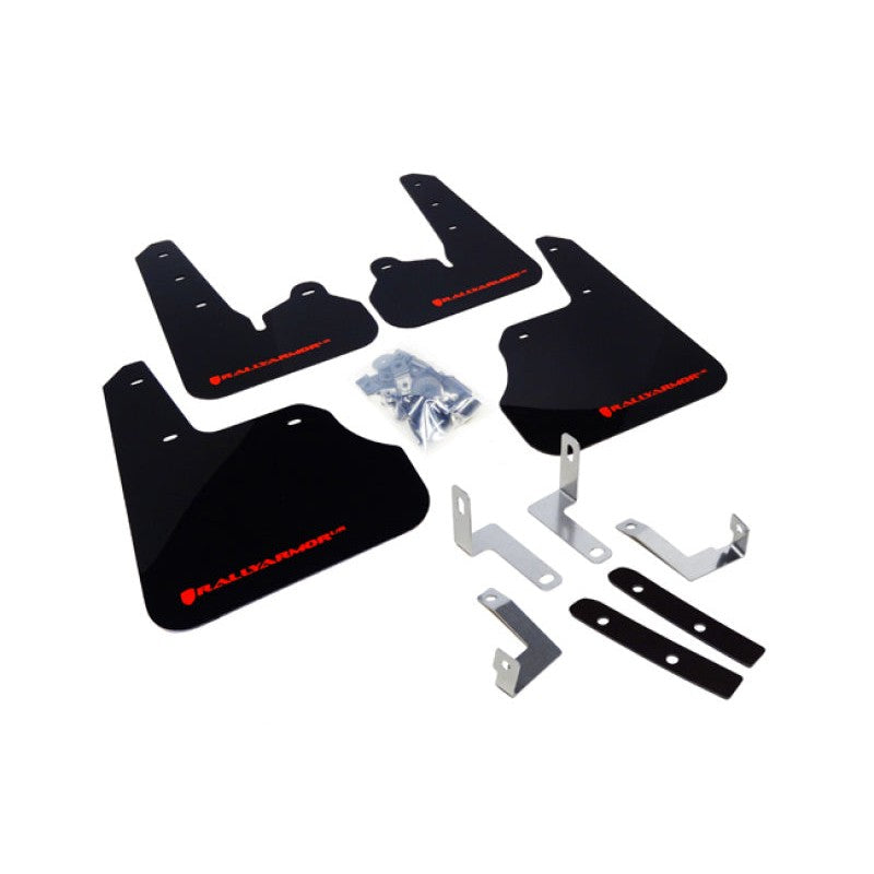 Set of Rally Armor UR black polyurethane mud flaps with red logo for 2012-2016 Subaru Impreza