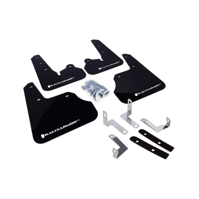 A set of black Rally Armor UR polyurethane mud flaps featuring the white logo for 2012-2016 Subaru Impreza models.