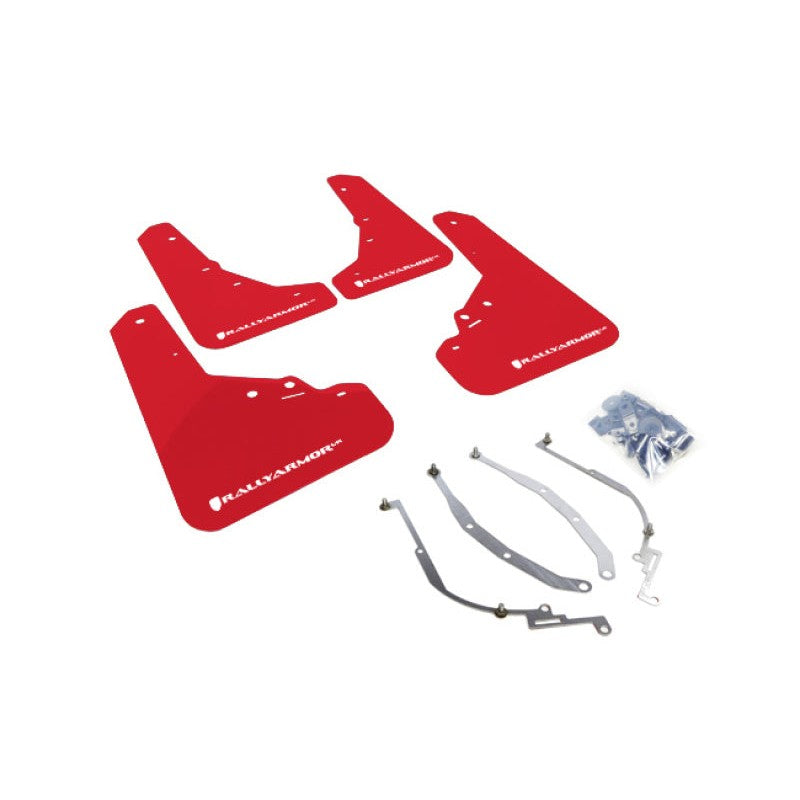 Rally Armor UR red polyurethane mud flaps with white logo for Fiat 500