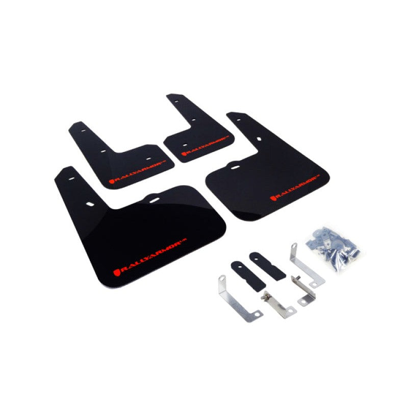 Rally Armor UR black polyurethane mud flaps with red logo for 2012-2017 Hyundai Veloster.