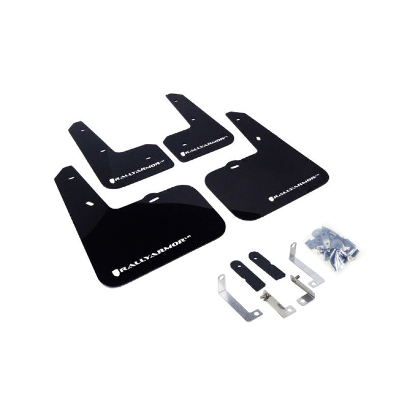 Rally Armor UR black polyurethane mud flaps with white logos for 2012-2017 Hyundai Veloster