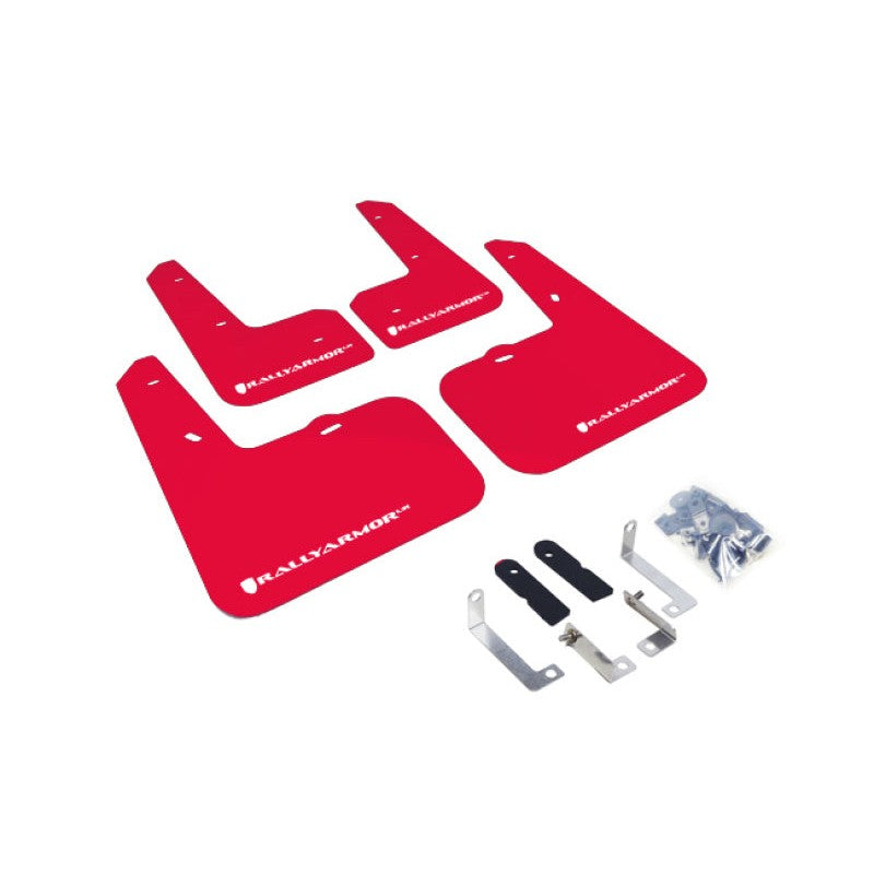 Rally Armor UR Series red polyurethane mud flaps with white logo for 2012-2017 Hyundai Veloster