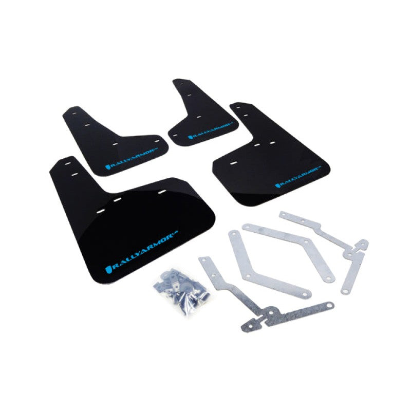 Rally Armor UR black polyurethane mud flaps with Nitrous Blue logo for 2013-2018 Ford Focus.