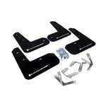 Black Rally Armor UR polyurethane mud flaps with white logo for 2013-2019 Subaru BRZ and Scion FR-S.