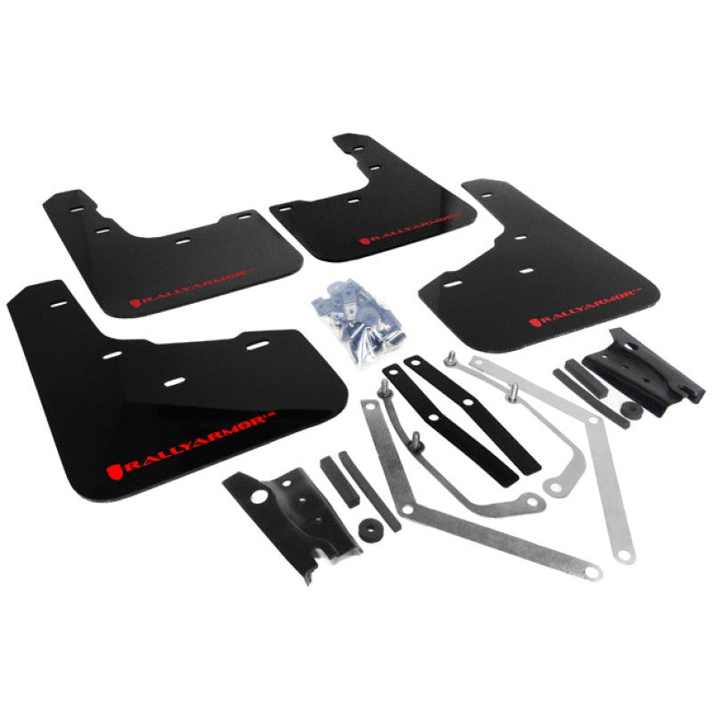 Rally Armor UR black polyurethane mud flaps with red logo for 2014-2019 Ford Fiesta ST