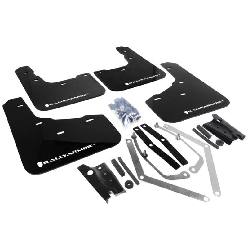 Rally Armor UR black polyurethane mud flaps with white logo for 2014-2019 Ford Fiesta ST.