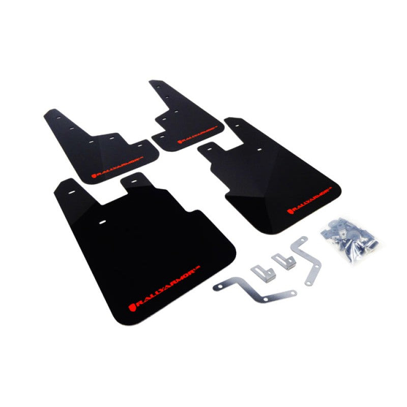 Rally Armor UR Series black polyurethane mud flap with red logo for 2014-2018 Subaru Forester.