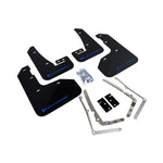Black Rally Armor UR polyurethane mud flaps with blue logo for the 2015-2019 Volkswagen Golf R.