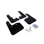 Black Rally Armor UR polyurethane mud flaps with a grey logo for a 2015-2019 Subaru Legacy.