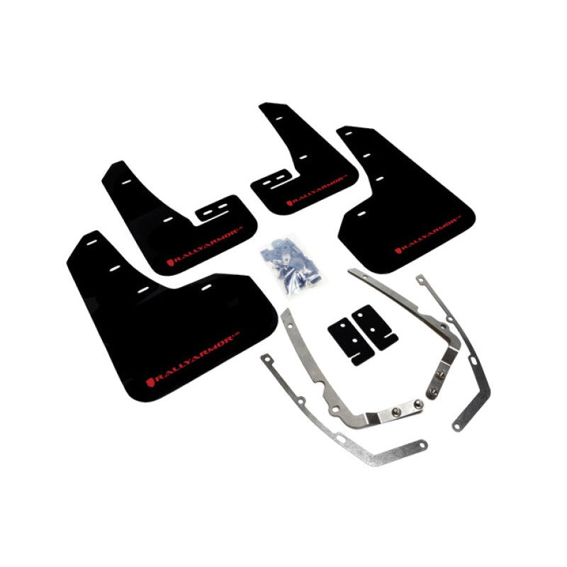 Rally Armor UR black polyurethane mud flaps with red logo for 2015-2021 Volkswagen Golf GTI and R