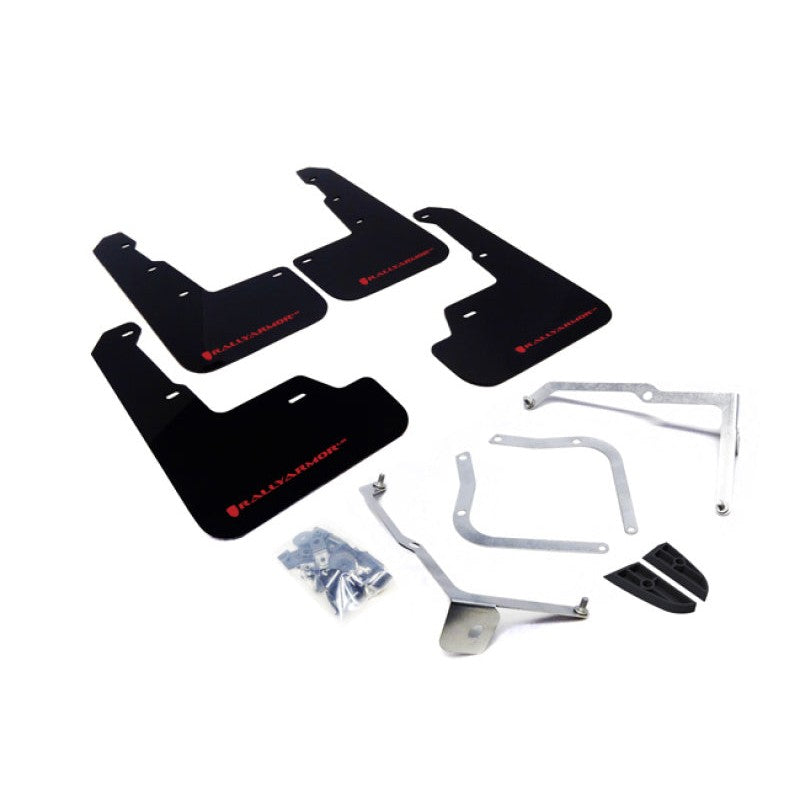 Rally Armor UR black polyurethane mud flaps with red logo for 2015-2021 Subaru WRX and WRX STI