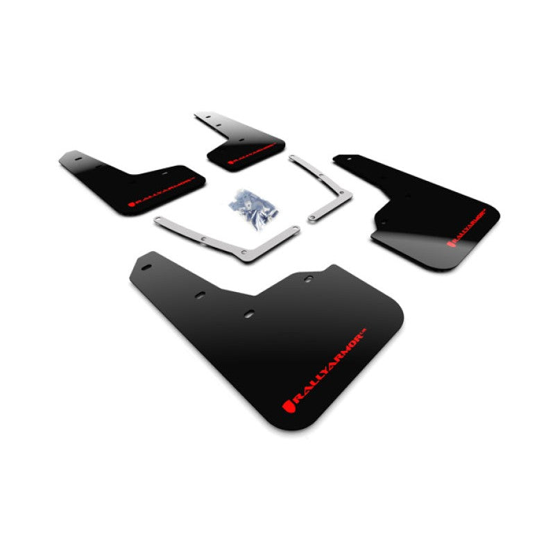 Rally Armor UR Series black polyurethane mud flaps with red logo for 2016-2020 Honda Civic.