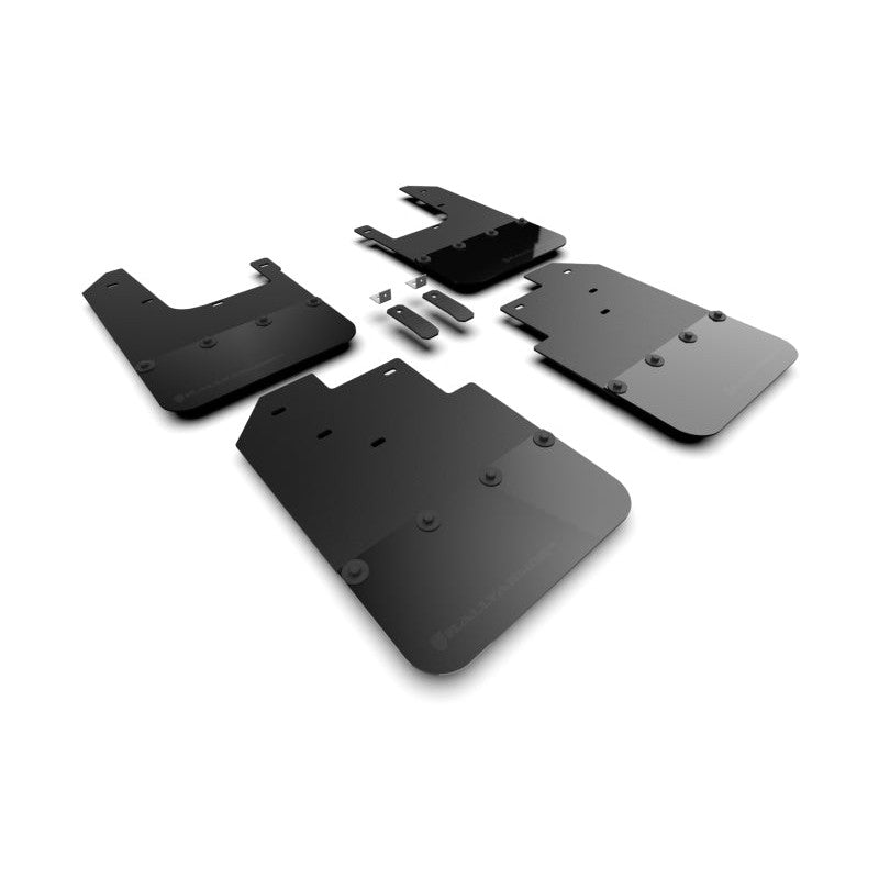 Rally Armor UR black polyurethane mud flaps with metallic black logos for 2016-2023 Toyota Tacoma